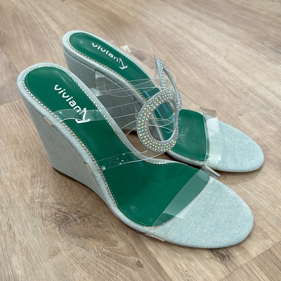 NEW Women’s Vivianly Denim Wedge Sandals - Picture 1 of 6